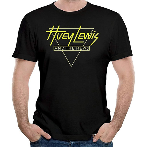Men's Huey Lewis and The News American Rock Band Round Neck T-Shirt L Black Men's Huey Lewis and The News American Rock Band Round Neck T-Shirt L Black