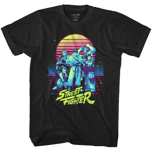 Street Fighter Neon Synthwave Men's T-Shirt 80's Sunset Ken Ryu Official Capcom BlackOne Size Street Fighter Neon Synthwave Men's T-Shirt 80's Sunset Ken Ryu Official Capcom BlackOne Size