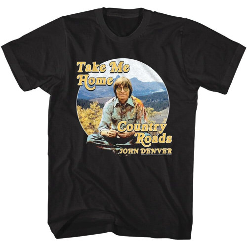 John Denver Country Roads Men's T Shirt take me Home Mountain Range BlackOne Size