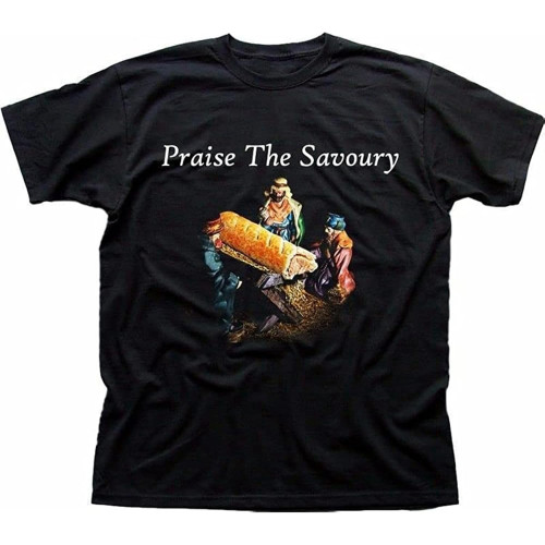 Praise The Savoury Funny Sausage in Manger Greggs Mens T-Shirt Praise The Savoury Funny Sausage in Manger Greggs Mens T-Shirt