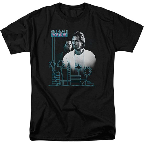 Men's T-Shirt Mi@a@mi Vi@ce TV Show Crockett Tubbs Looking Out Skyline Adult T-Shirt Men's T-Shirt Mi@a@mi Vi@ce TV Show Crockett Tubbs Looking Out Skyline Adult T-Shirt
