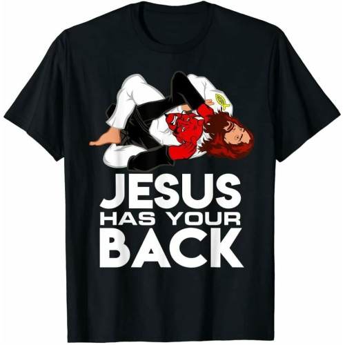 Brazilian Jiu Jitsu Tees Jesus Has Your Back T-Shirt Black S-5XL Brazilian Jiu Jitsu Tees Jesus Has Your Back T-Shirt Black S-5XL