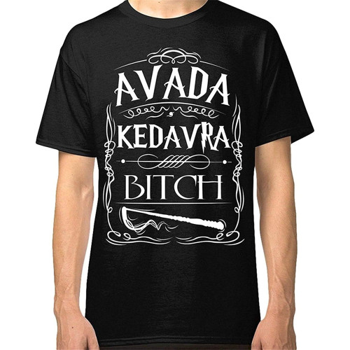 Men T Shirt Fashion Shirt Lanshitina Mens Avada Kedavra Bitch Tee Shirt Funny T Shirt Black