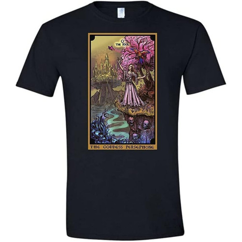 Greek Goddess Persephone The Fool Tarot Card Mens T Shirt Wiccan Pagan Witch Clothing Black