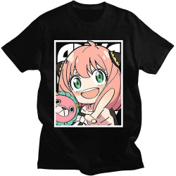Japanese Anime Spy X Family Anya Forger Graphics Print T Shirt Men's Oversized T-Shirts Casual Harajuku Streetwear Cotton Tees Black