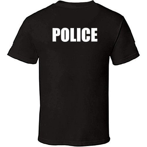Men's Printed Police T-Shirt Men's Fashion Short Sleeves Cotton Tops Clothing Black XL