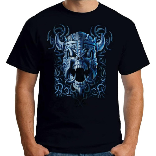Viking Skull Warrior Fierce Evil Goth Gothic Men's T-Shirt Black S Viking Skull Warrior Fierce Evil Goth Gothic Men's T-Shirt Black S