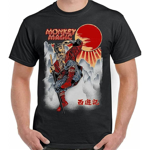 GUDU Monkey Magic T-Shirt Mens Retro Chinese Fantasy TV Show Martial Arts 70's 80's Black