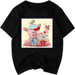Men's Short-Sleeved Pig T-Shirt Loose Casual Rolled Half-Sleeve Letter Cotton Round Neck T Black Men's Short-Sleeved Pig T-Shirt Loose Casual Rolled Half-Sleeve Letter Cotton Round Neck T Black