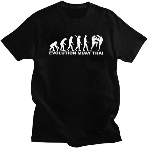 Evolution Muay Thai Tshirt for Men Short Sleeves Martial Arts Fight Fighter Kickboxing Thailand Boxing T Shirt Cotton Tee Tops Size XL Black