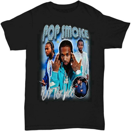 Pop Smoke Inspired Mens T Shirt Rip The Woo 90'S Hip Hop Bootleg Rap Tee Vintage