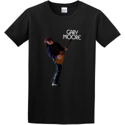 Fashion Men' T-Shirt Gary Moore with Guitar Rock & Blues Guitarist Crew Neck Tops Tee Black