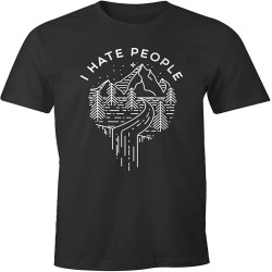 Mens T-Shirt Words I Hate People Adventure Mountains Nature Fun-Shirt Slogan Size XL Black