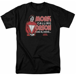 Mork and Mindy Mork Calling Orson T Shirt Mens Licensed Classic TV Show Black Mork and Mindy Mork Calling Orson T Shirt Mens Licensed Classic TV Show Black