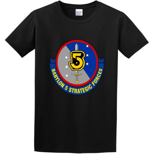 Babylon 5 1994 Logo Cotton Round Neck Shirt for Men Black Babylon 5 1994 Logo Cotton Round Neck Shirt for Men Black