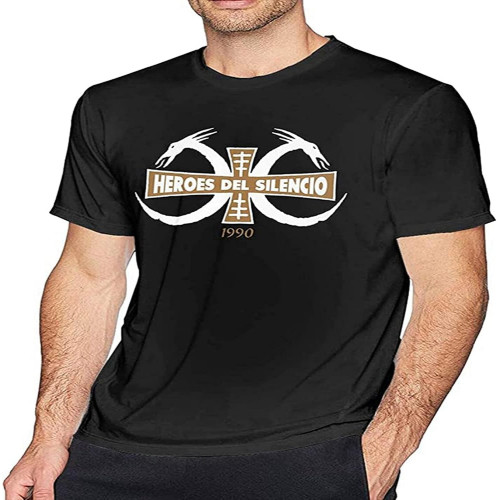 Heroes Del Silencio T-Shirts Men's Tops Short-Sleeve Crewneck Cotton Tees Black Heroes Del Silencio T-Shirts Men's Tops Short-Sleeve Crewneck Cotton Tees Black