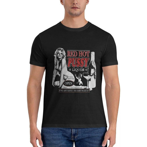 Red Hot Pussy Liquor Graphic T-Shirt Big and Tall T Shirts for Men Animal Print Shirt Black
