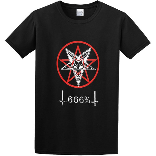 Short T-Shirt 666% Satanic Pentagram Bapho Occult Dark Inverted Cross Gothic Black