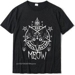Hail Satan Meow Demonic Sphynx Cat 666 Funny Cat T-Shirt T-Shirt Normal Cotton Men Tops Shirts Personalized Funny Top T-Shirts Black