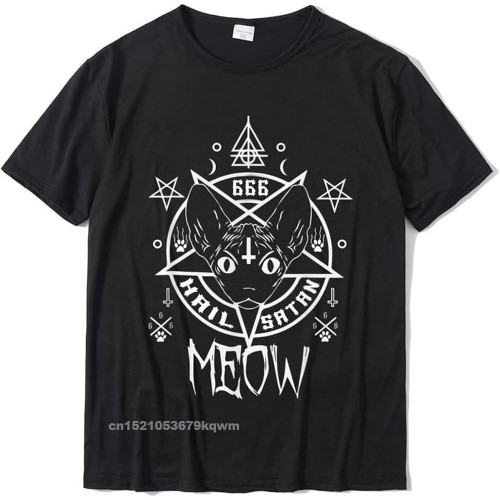 Hail Satan Meow Demonic Sphynx Cat 666 Funny Cat T-Shirt T-Shirt Normal Cotton Men Tops Shirts Personalized Funny Top T-Shirts Black Hail Satan Meow Demonic Sphynx Cat 666 Funny Cat T-Shirt T-Shirt Normal Cotton Men Tops Shirts Personalized Funny Top T-Shirts Black