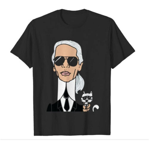 Karl-Lagerfeld Paris Men ' s Reflective-Karl-Chacracter Gift Tee Round Neck Unisex Tops Men's 100% Cotton Short-Sleeve T-Shirts Karl-Lagerfeld Paris Men ' s Reflective-Karl-Chacracter Gift Tee Round Neck Unisex Tops Men's 100% Cotton Short-Sleeve T-Shirts
