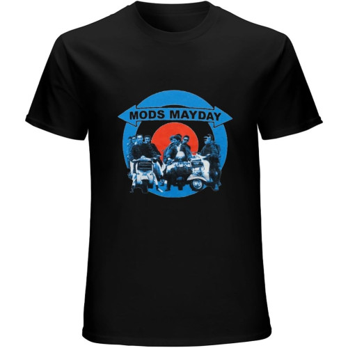 Men's Mods MayDay T-Shirt Mod Scooter Skinhead Quadrophenia Hand Printed Black