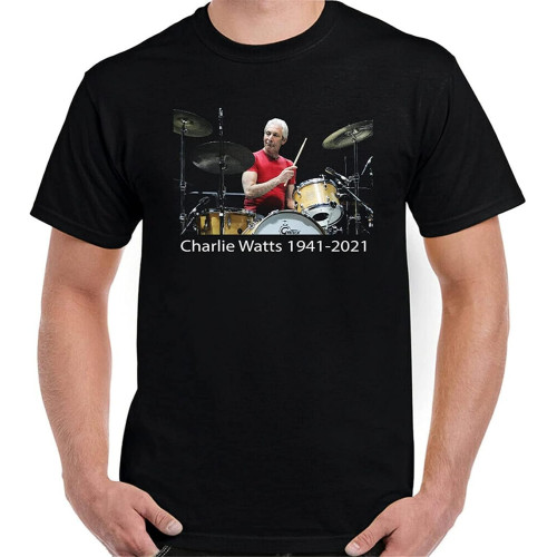 Men' Charlie Watts Drummer T-Shirt Tribute to The Legends Top Tee Black