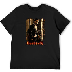 Lucifer Tv Show Poster Art Pattern Printing Men Casual Custom Short Sleeve Cotton T Shirt Black
