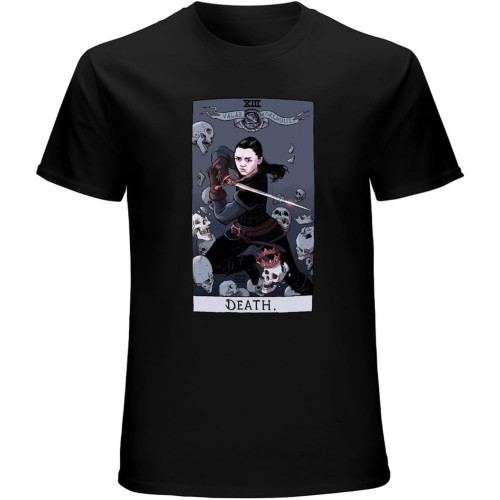 Arya Stark Got Tarot Card Death Valar Morghulis Casual Custom Short Sleeve Cotton T Shirt Black Arya Stark Got Tarot Card Death Valar Morghulis Casual Custom Short Sleeve Cotton T Shirt Black