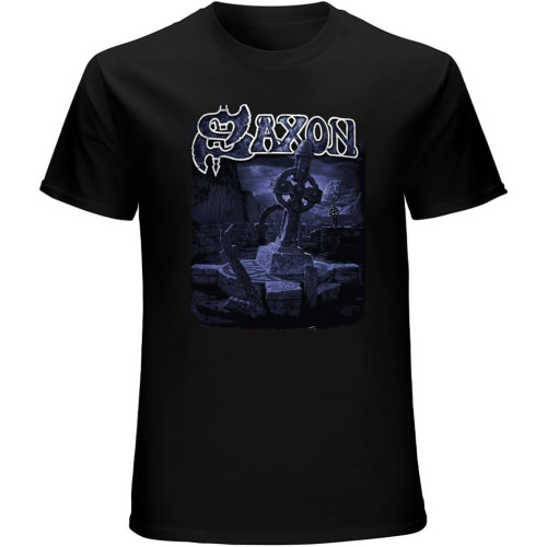Saxon Poster Rock Music Men's T-Shirt Unisex Tee Black Saxon Poster Rock Music Men's T-Shirt Unisex Tee Black