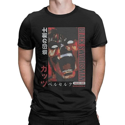 Berserk Guts Swordsman T-Shirts Men Anime Funny Pure Cotton Tee Shirt O Neck Short Sleeve T Shirts Printed Clothes Black Berserk Guts Swordsman T-Shirts Men Anime Funny Pure Cotton Tee Shirt O Neck Short Sleeve T Shirts Printed Clothes Black