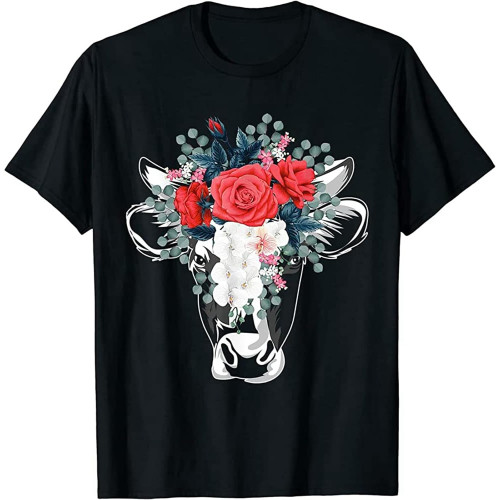 Farm Animal Nature Flower Gift Cow Cool Style Mens T-Shirt Black Unisex Mens Tees S Farm Animal Nature Flower Gift Cow Cool Style Mens T-Shirt Black Unisex Mens Tees S