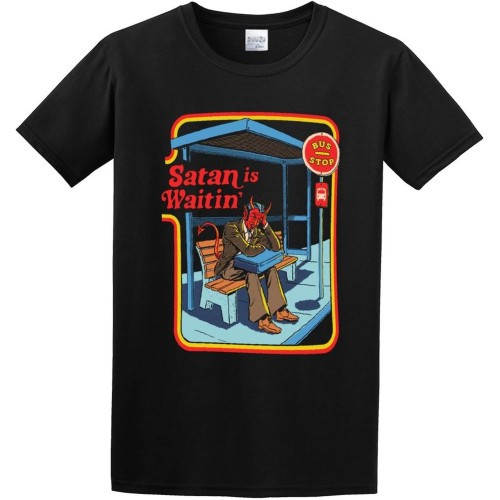 Men's Satan is Waitin' O-Neck Cotton T Shirt Men's Satan is Waitin' O-Neck Cotton T Shirt