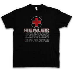 Men' Healer Role T-Shirt Fun Gamer Gaming Admin Symbol Computer Scientist Raid RPG Black