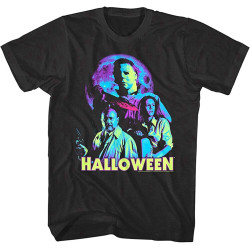 Halloween Neon Moon Men's T Shirt Horror Movie Ensemble Michael Myers Killer Black