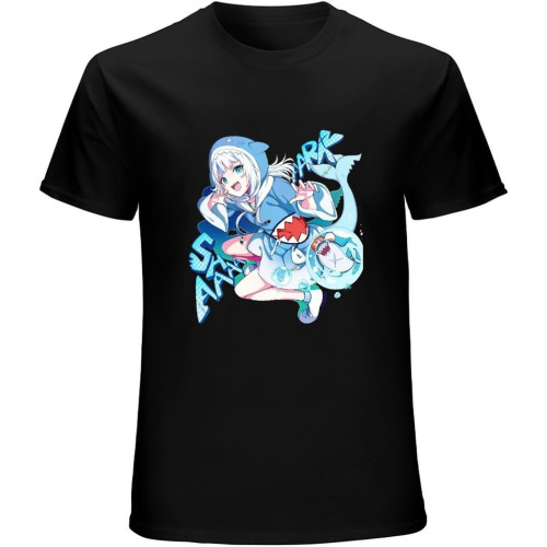 Gawr Gura Shark Mens Black T-Shirt Top Unisex Tee Gawr Gura Shark Mens Black T-Shirt Top Unisex Tee