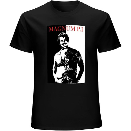 Men's Magnum P. I Tom Selleck Retro Television Show T Shirt Black Men's Magnum P. I Tom Selleck Retro Television Show T Shirt Black