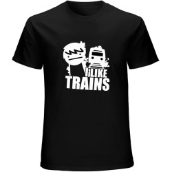 I Like Trains' Funny Pure Cotton t-Shirt Black