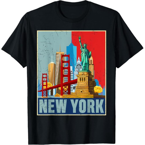 Retro Statue of Liberty New York USA Flag Indepedence Day T-Shirt Retro Statue of Liberty New York USA Flag Indepedence Day T-Shirt