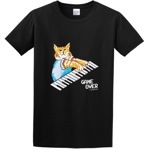 Kenneth Morgan Game Over Keyboard Cat Fun The It Crowd Popular Tv Show T-Shirt Graphic Top Printed Shirt for Mens Black