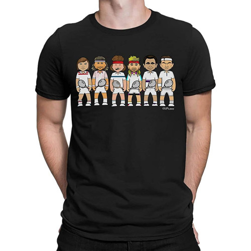 Tennis Legends Mens Caricature T ShirtTop Sweatshirt Short Sleeve Black Tennis Legends Mens Caricature T ShirtTop Sweatshirt Short Sleeve Black