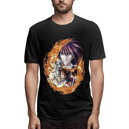 Rurouni Kenshin Man Funny Crewneck Short Sleeve Shirts Graphic Tee Shirts TopsTop Sweatshirt Short Sleeve Black