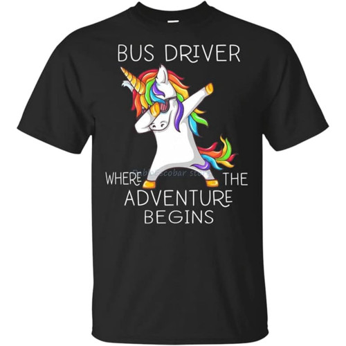 Bus Driver Where The Adventure Begins Back to School Gifts T-Shirt Black Men Unisex Loose Fit Tee Shirt