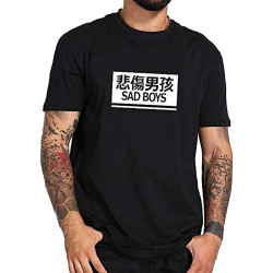 Chinese Text Sad Boy T-Shirt Black Shirt Men's Top Tee Chinese Text Sad Boy T-Shirt Black Shirt Men's Top Tee