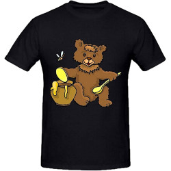 Cartoon Bear Eating Honey Sport T-Shirt Black Shirt Men's Top Tee Cartoon Bear Eating Honey Sport T-Shirt Black Shirt Men's Top Tee