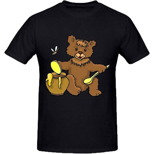 Cartoon Bear Eating Honey Sport T-Shirt Black Shirt Men's Top Tee Cartoon Bear Eating Honey Sport T-Shirt Black Shirt Men's Top Tee