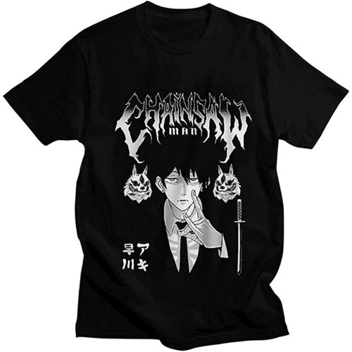 Chainsaw Leisure Manga AKI Hayakawa T-Shirt Black Shirt Men's Top Tee Chainsaw Leisure Manga AKI Hayakawa T-Shirt Black Shirt Men's Top Tee