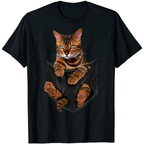 Cat Print in Pocket Lover Cat Gifts T-Shirt Black Shirt Men's Top Tee Cat Print in Pocket Lover Cat Gifts T-Shirt Black Shirt Men's Top Tee