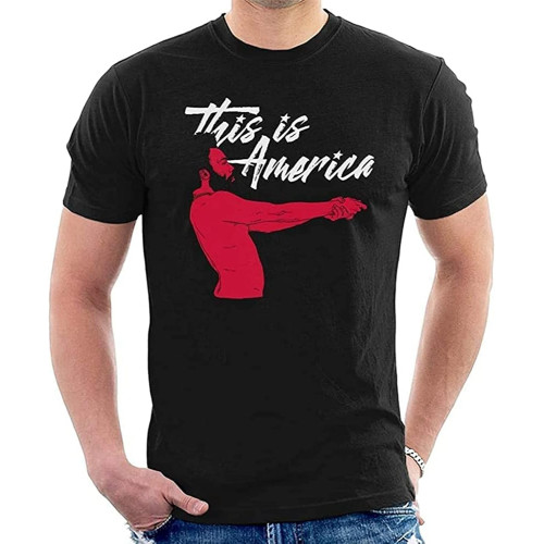 Childish Gambino This is America White Text T-Shirt Black Shirt Men's Top Tee