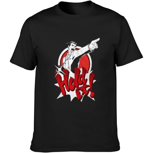 Ace Attorney Phoenix Wright Hold It T-Shirt Black Unisex Mens Tees